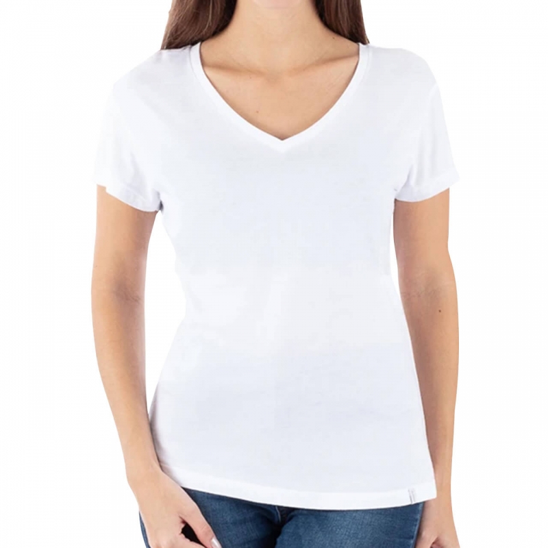 Camiseta Dama Poliéster Cuello V - Sublimación L Color Blanco